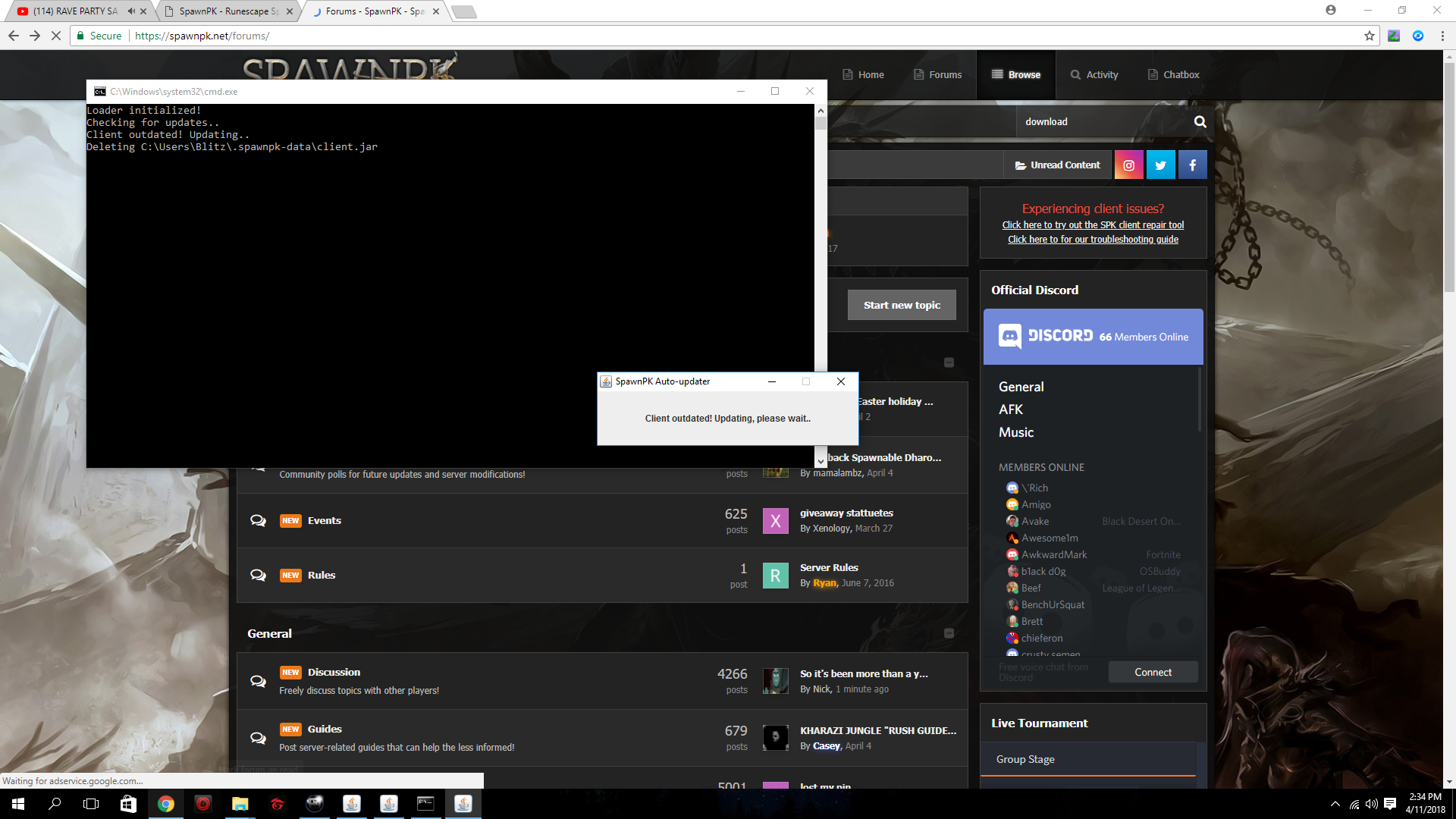 How could i fix client outdated client report a bug spawnpk spawn